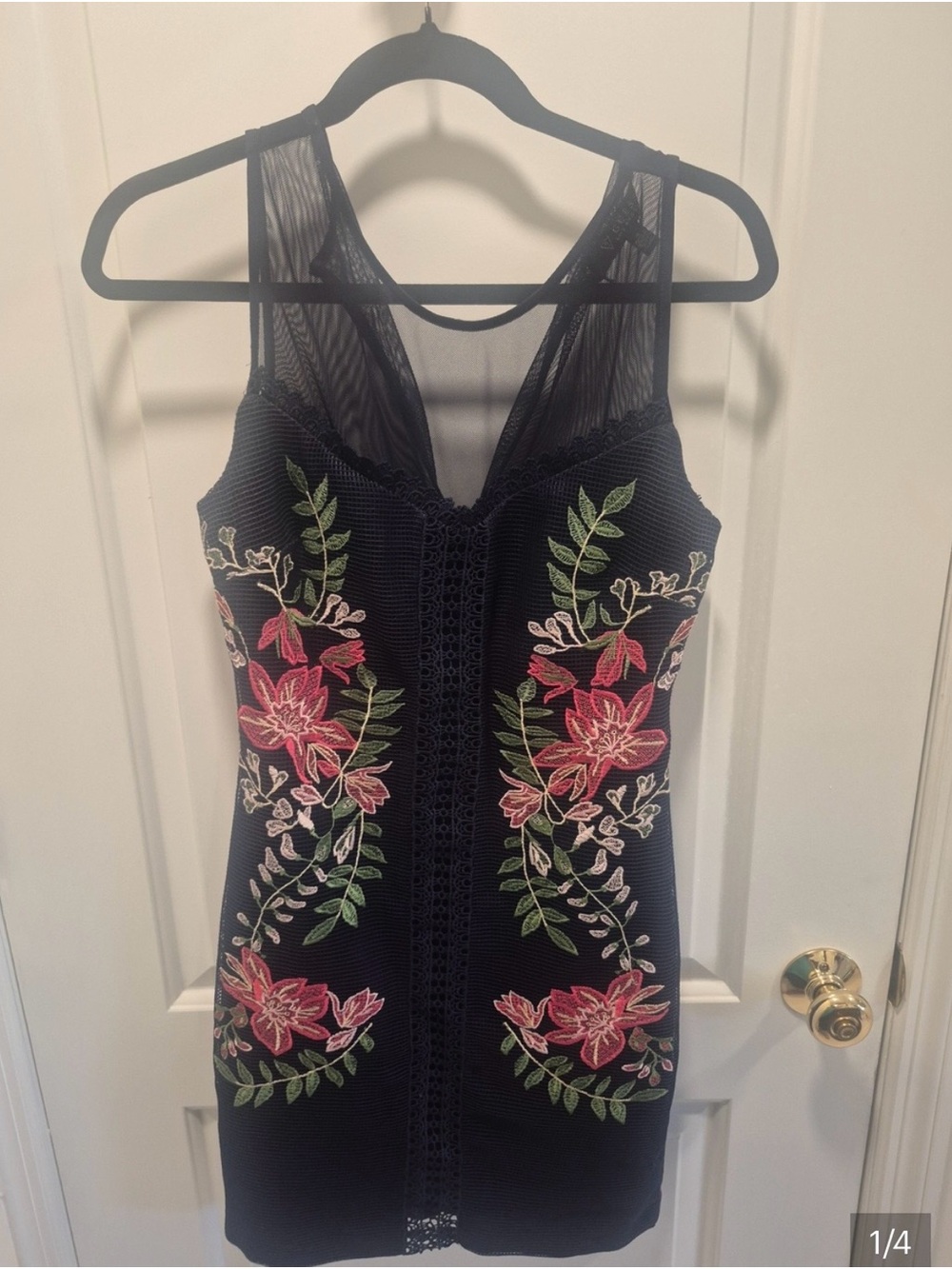 Guess Dress - Navy with Pink Floral Embroidery